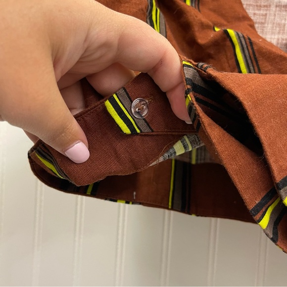 Free People 2 Pc Brown Stripe Sleeveless Top Three Button Mini Skirt Set Sz 10 - Picture 5 of 14